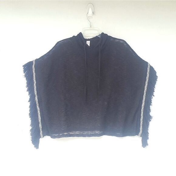 Women's Boho Black Fringe Poncho Jacket M - Picture 4 of 6